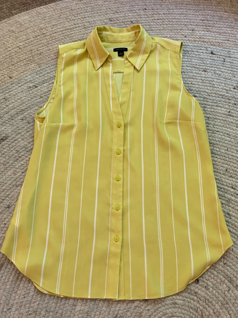 Ann Taylor Yellow Sleeveless Button-Down Stripe Shirt